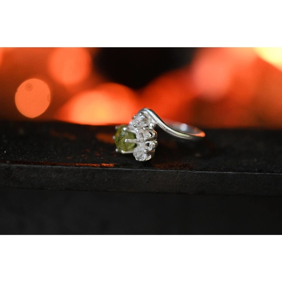 Raw Peridot and Diamond Engagement Ring,  Size 5 sterling silver - Picture 4 of 4